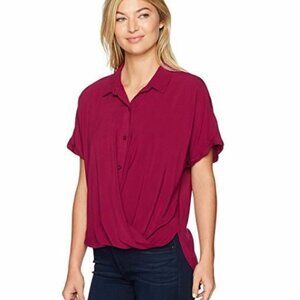 BCBGeneration Women's Wrap Hem Dolman Shirt, Garnet